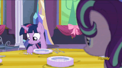 Size: 858x482 | Tagged: safe, screencap, starlight glimmer, twilight sparkle, alicorn, pony, g4, no second prances, animated, discovery family logo, female, mare, twilight sparkle (alicorn)