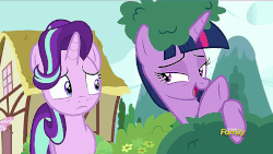 Size: 960x540 | Tagged: safe, screencap, starlight glimmer, twilight sparkle, alicorn, pony, g4, no second prances, animated, discovery family logo, female, loop, twilight sparkle (alicorn), whispering