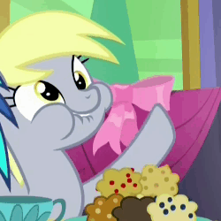 Size: 500x500 | Tagged: safe, screencap, derpy hooves, pegasus, pony, g4, no second prances, animated, cropped, cute, derpabetes, female, food, mare, muffin, solo focus