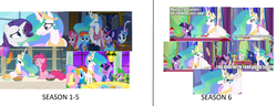 Size: 2916x1116 | Tagged: safe, screencap, fluttershy, pinkie pie, princess celestia, princess luna, rainbow dash, rarity, spike, twilight sparkle, alicorn, pony, g4, celestia hate, duckery in the description, female, image macro, mare, meme, op is a duck, twilight sparkle (alicorn)