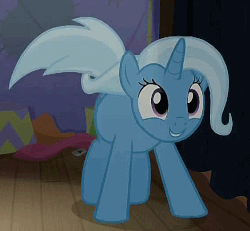 Size: 563x521 | Tagged: safe, screencap, trixie, pony, unicorn, g4, no second prances, season 6, :o, animated, cute, diatrixes, excited, female, grin, happy, headbang, invisible stallion, loop, mare, open mouth, push-ups, smiling, solo