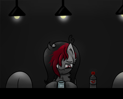 Size: 1000x799 | Tagged: safe, artist:lazerblues, oc, oc only, oc:miss eri, alcohol, black and red mane, depressed, emo, two toned mane, vodka