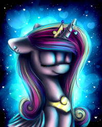 Size: 2000x2500 | Tagged: safe, artist:wingsterwin, princess cadance, alicorn, pony, g4, eyes closed, female, floppy ears, high res, horn, horn jewelry, jewelry, smiling, solo