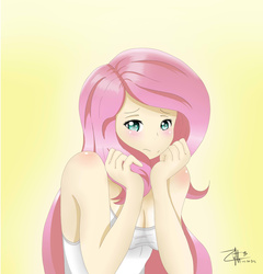Size: 1600x1664 | Tagged: safe, artist:zythy, fluttershy, human, g4, clothes, female, humanized, solo, tank top