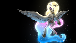 Size: 4800x2700 | Tagged: safe, artist:greenpidge, princess celestia, g4, female, flying, glowing mane, high res, simple background, solo
