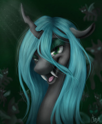 Size: 1024x1243 | Tagged: safe, artist:eternalsubscriber, queen chrysalis, changeling, changeling queen, g4, female, open mouth, smiling, solo