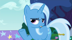Size: 1920x1075 | Tagged: safe, screencap, trixie, pony, unicorn, g4, no second prances, discovery family logo, female, mare, tongue out