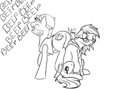 Size: 5016x3541 | Tagged: safe, artist:silfoe, oc, oc only, oc:silfoe, absurd resolution, annoyed, construction pony, grayscale, looking at you, monochrome, mouth hold, unamused