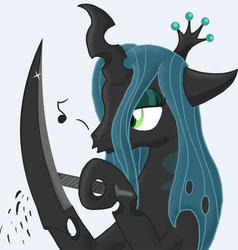 Size: 952x1000 | Tagged: source needed, safe, artist:wolferahm, edit, queen chrysalis, changeling, changeling queen, g4, claws, female, hooficure, solo