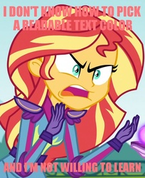 Size: 607x744 | Tagged: safe, edit, edited screencap, screencap, sunset shimmer, equestria girls, g4, my little pony equestria girls: friendship games, angry, caption, female, image macro, meme, solo, sunset is not willing to learn
