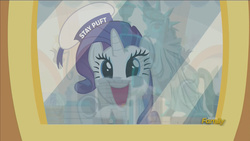 Size: 1600x900 | Tagged: safe, artist:toonbat, edit, edited screencap, screencap, rarity, pony, unicorn, g4, the gift of the maud pie, discovery family logo, female, ghostbusters, manehattan, mare, rarity is a marshmallow, solo, stay puft marshmallow man, stay puft marshmallow mare