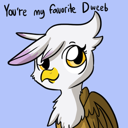 Size: 792x792 | Tagged: safe, artist:tjpones, gilda, griffon, g4, blue background, bust, cute, dweeb, female, gildadorable, looking at you, portrait, simple background, solo