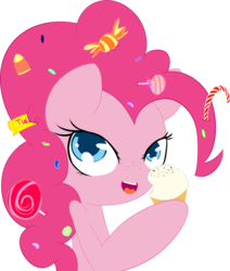 Size: 2415x2850 | Tagged: safe, artist:jonathan the awesome, derpibooru exclusive, pinkie pie, earth pony, pony, g4, candy, female, food, freckles, high res, ice cream, jelly beans, lollipop, simple background, solo, twix