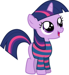 Size: 2309x2501 | Tagged: safe, artist:kimberlythehedgie, twilight sparkle, g4, clothes, cosplay, costume, crossover, female, filly, frisk, high res, solo, striped shirt, twilight friskle, undertale
