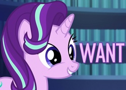 Size: 700x500 | Tagged: safe, screencap, starlight glimmer, g4, the crystalling, caption, female, image macro, meme, reaction image, smiling, solo, want