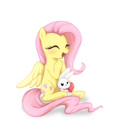 Size: 1024x1024 | Tagged: safe, artist:0biter, angel bunny, fluttershy, g4, bow, cute, duo, happy, shyabetes, simple background, white background
