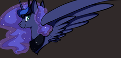 Size: 2244x1080 | Tagged: safe, artist:whale, princess luna, g4, female, looking back, regalia, smiling, solo, spread wings