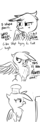 Size: 792x2376 | Tagged: safe, artist:tjpones, gilda, griffon, g4, black and white, chef's hat, chest fluff, comic, crying, cute, gildadorable, gildere, grayscale, hat, monochrome, oven, puffed chest, simple background, tsunbirdie, tsundere, white background