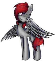 Size: 1050x1150 | Tagged: safe, artist:mufflinka, oc, oc only, oc:tomii, pegasus, pony, pegasus oc, smiling, solo, wings, wink