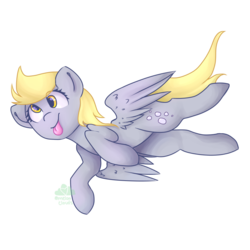 Size: 1000x1000 | Tagged: safe, artist:artsy-fluff, derpy hooves, pegasus, pony, g4, female, flying, mare, simple background, solo, tongue out, transparent background