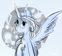 Size: 587x529 | Tagged: safe, artist:murdershi, oc, oc only, oc:snowdrop, alicorn, pony, princess snowdrop, race swap, solo