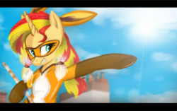 Size: 2265x1419 | Tagged: safe, artist:nataliaokita1, sunset shimmer, fox, pony, unicorn, equestria girls, g4, animal ears, clothes, costume, crossover, domino mask, female, flute, lila rossi, mask, miraculous ladybug, musical instrument, solo, volpina