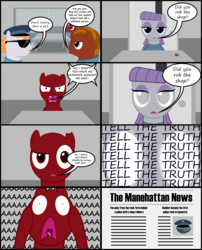 Size: 2270x2804 | Tagged: safe, artist:codename50, boulder (g4), copper top, maud pie, g4, the gift of the maud pie, comic, glowing eyes, high res, newspaper, police officer, police pony, screaming, speech bubble, sunglasses, the fire in her eyes