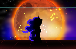 Size: 1000x646 | Tagged: safe, artist:pixelkitties, princess luna, g4, female, silhouette, solo, sun