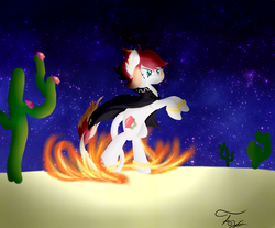 Size: 1024x848 | Tagged: safe, artist:fps-foxi, oc, oc only, oc:agate, earth pony, pony, desert, female, fire, mare, night, solo
