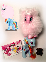 Size: 1197x1600 | Tagged: safe, rainbow dash, oc, oc:fluffle puff, pink fluffy unicorns dancing on rainbows, g4, brushable, customized toy, irl, photo, toy