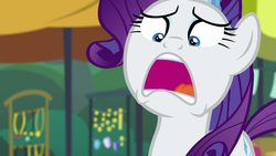 Size: 1280x720 | Tagged: safe, screencap, rarity, unicorn, g4, season 6, the gift of the maud pie, faic, female, horn, mare, open mouth, solo