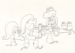 Size: 2194x1532 | Tagged: safe, artist:souleatersaku90, fluttershy, g4, croc, crossover, gobbos, traditional art, wip