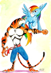 Size: 1614x2286 | Tagged: safe, artist:souleatersaku90, rainbow dash, g4, backwards cutie mark, crossover, perch, t'ai fu, t'ai fu: wrath of the tiger, traditional art, watercolor painting