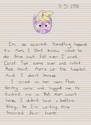 Size: 2400x3300 | Tagged: safe, artist:aaronmk, dinky hooves, g4, diary, dinky hooves's diary, female, high res, implied derpy, lined paper, sad, solo, text