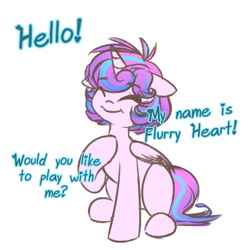 Size: 750x750 | Tagged: safe, artist:cosmalumi, princess flurry heart, g4, the crystalling, ask, bronybait, cute, dialogue, eyes closed, flurrybetes, flurryheart-babbles, happy, raised hoof, simple background, sitting, smiling, solo, that was fast, tumblr, white background