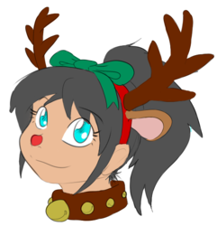 Size: 679x705 | Tagged: safe, artist:dj-black-n-white, oc, oc only, oc:mistake, satyr, bow, christmas, clothes, collar, costume, cute, female, hair bow, looking at you, offspring, parent:queen chrysalis, ponytail, rudolph the red nosed reindeer, smiling, solo