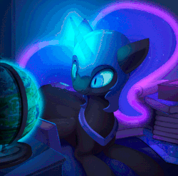 Size: 680x673 | Tagged: safe, artist:rodrigues404, nightmare moon, alicorn, pony, g4, animated, cinemagraph, color porn, cute, female, globe, mare, moonabetes, perfect loop, solo