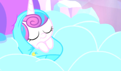 Size: 600x356 | Tagged: safe, screencap, princess flurry heart, alicorn, pony, g4, the crystalling, baby, baby alicorn, baby blanket, baby flurry heart, baby pony, bed, blanket, crib, cute, daaaaaaaaaaaw, eyes closed, infant, infant flurry heart, newborn, newborn baby flurry heart, newborn flurry heart, newborn infant flurry heart, pillow, safety pin, sleeping, sleeping baby, solo, swaddled, swaddled baby, wrapped snugly