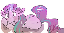 Size: 900x468 | Tagged: safe, artist:bow2yourwaifu, starlight glimmer, pony, g4, cute, female, lying down, sexy, simple background, solo, tongue out, white background