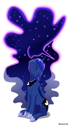 Size: 1000x1800 | Tagged: safe, artist:zoruanna, princess luna, tantabus, alicorn, pony, g4, alternate hairstyle, duo, eyes closed, frown, monster mane, simple background, white background