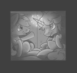 Size: 545x517 | Tagged: safe, artist:swiftsketchpone, oc, oc only, oc:chemical spill, oc:swift sketch, magic, monochrome