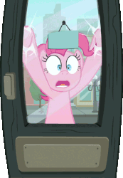 Size: 372x537 | Tagged: safe, screencap, pinkie pie, g4, the gift of the maud pie, animated, cropped, door, female, fourth wall, knocking, loop, panic, solo