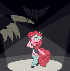 Size: 1000x1025 | Tagged: safe, artist:pinkiesheen, pinkie pie, pony, g4, bipedal, clothes, elmyra duff, hat, monster, stockings, top hat