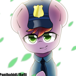Size: 447x447 | Tagged: safe, artist:papibabidi, copper top, g4, the gift of the maud pie, female, hat, police, police pony, solo