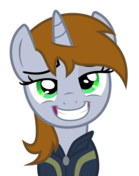 Size: 900x1135 | Tagged: safe, artist:brisineo, oc, oc only, oc:littlepip, pony, unicorn, fallout equestria, clothes, fanfic, fanfic art, female, grin, horn, jumpsuit, mare, simple background, solo, transparent background, vault suit, vector