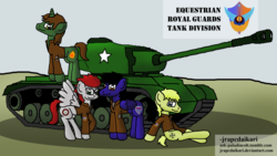Size: 3920x2205 | Tagged: safe, artist:jrapcdaikari, oc, oc only, oc:blitz krieg, oc:fyros chordata, oc:paladin colt, oc:sharps eye, earth pony, pegasus, pony, unicorn, high res, m26 pershing, ponies on tanks, tank (vehicle), wallpaper, world of tanks