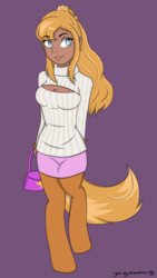 Size: 796x1411 | Tagged: safe, artist:yang-xiaolong, oc, oc only, oc:desirae, satyr, boob window, clothes, keyhole turtleneck, offspring, parent:ms. harshwhinny, sweater, turtleneck
