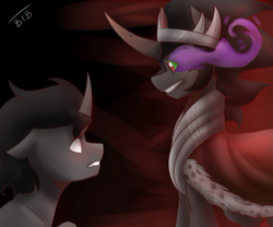 Size: 3000x2500 | Tagged: safe, artist:lrusu, king sombra, pony, unicorn, g4, colt sombra, duality, foal, high res, looking at each other, self ponidox