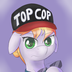 Size: 2000x2000 | Tagged: safe, artist:godofsteak, copper top, earth pony, pony, g4, the gift of the maud pie, background pony, female, floppy ears, high res, mare, police pony, pun, solo, sunglasses, top gun hat