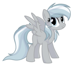 Size: 508x452 | Tagged: safe, artist:windfall-mlp, oc, oc only, oc:windfall, pegasus, pony, female, full body, gray coat, gray eyes, gray mane, looking at you, mare, simple background, smiling, smiling at you, solo, spread wings, standing, tail, transparent background, wings